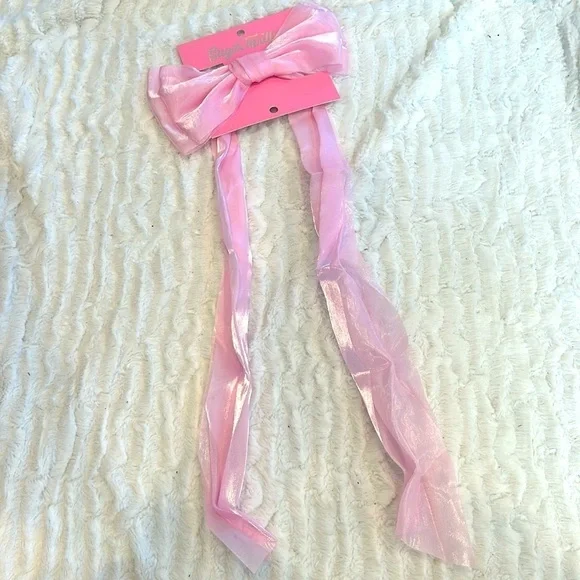 Brand new sugar thrills pink iridescent satin shimmer clip hair bow one size - Picture 1 of 5